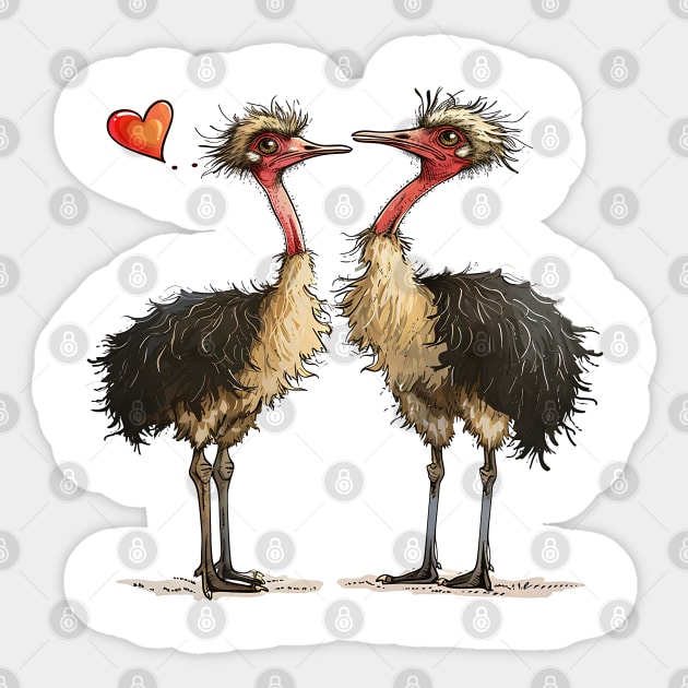 Valentine Cartoon Ostrich Couple Sticker by Chromatic Fusion Studio